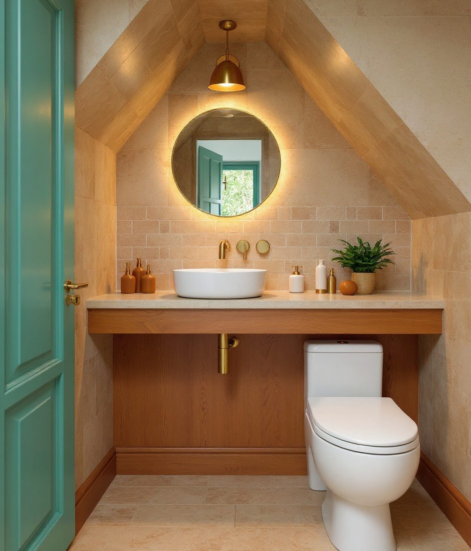 Powder Room Under The Stairs — Warm Oak