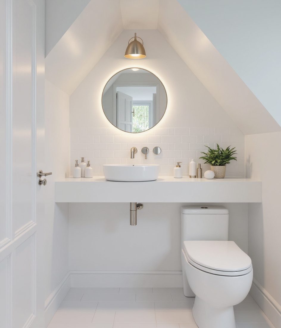 Powder Room Under The Stairs — White Modern