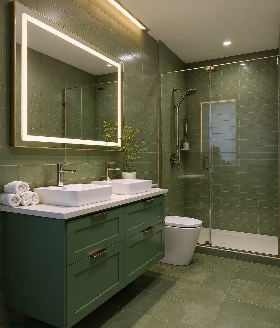 Shared Bathroom With Twin Basins — Sage & Brass