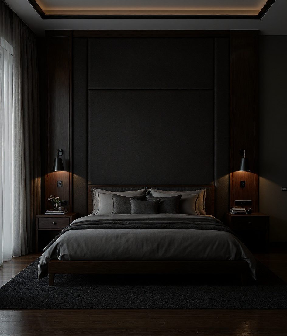 Upholstered Headboard Feature Wall — Charcoal Minimal