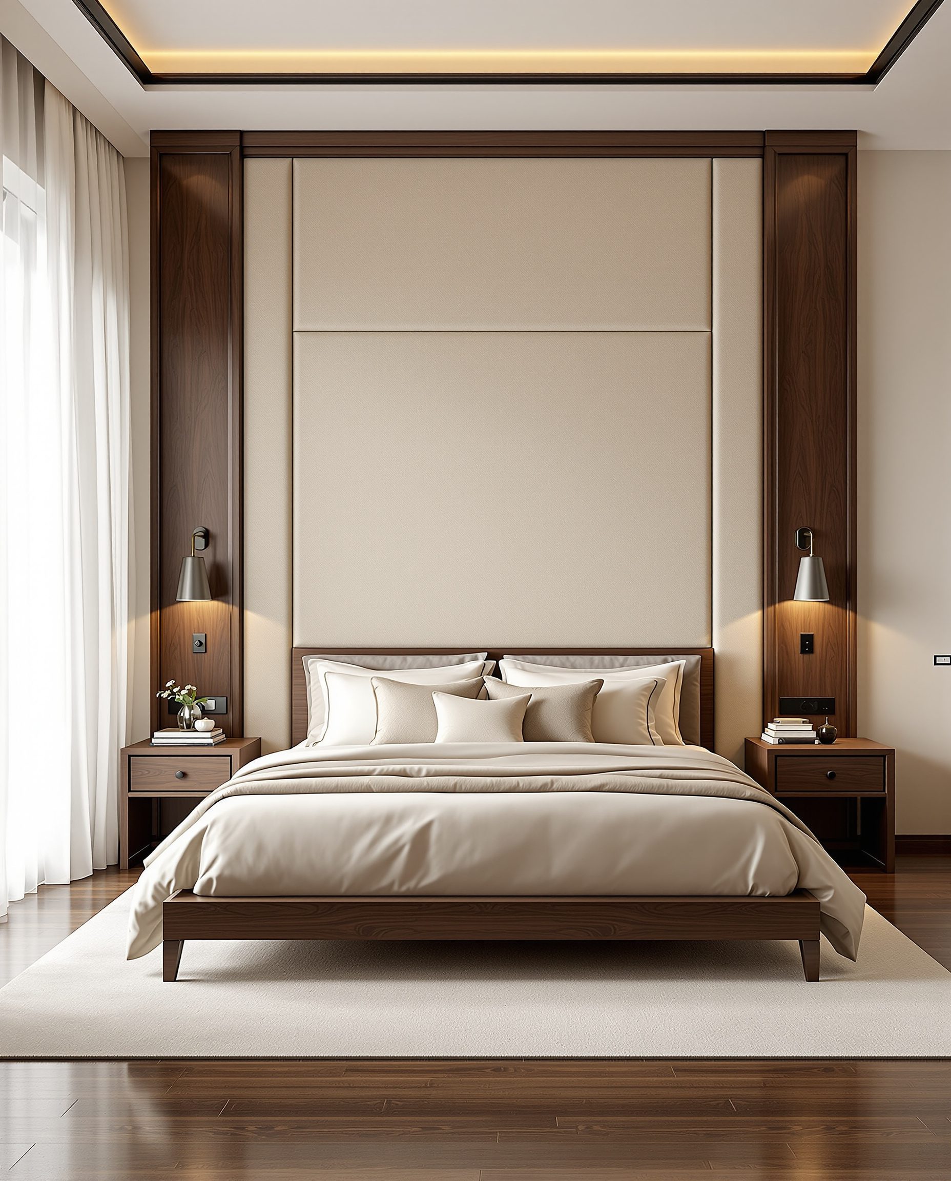 Upholstered Headboard Feature Wall — Walnut Classic