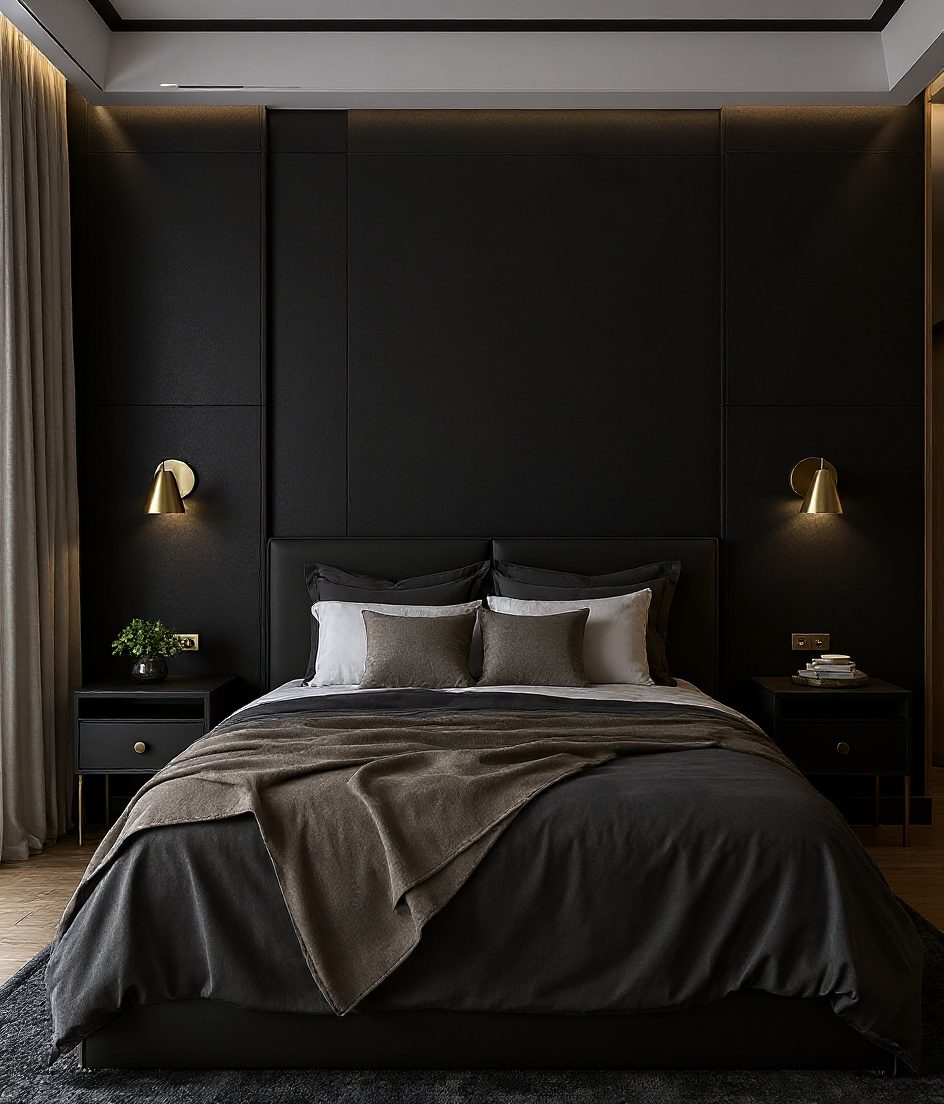 Bedroom With An Accent Wall — Charcoal Minimal