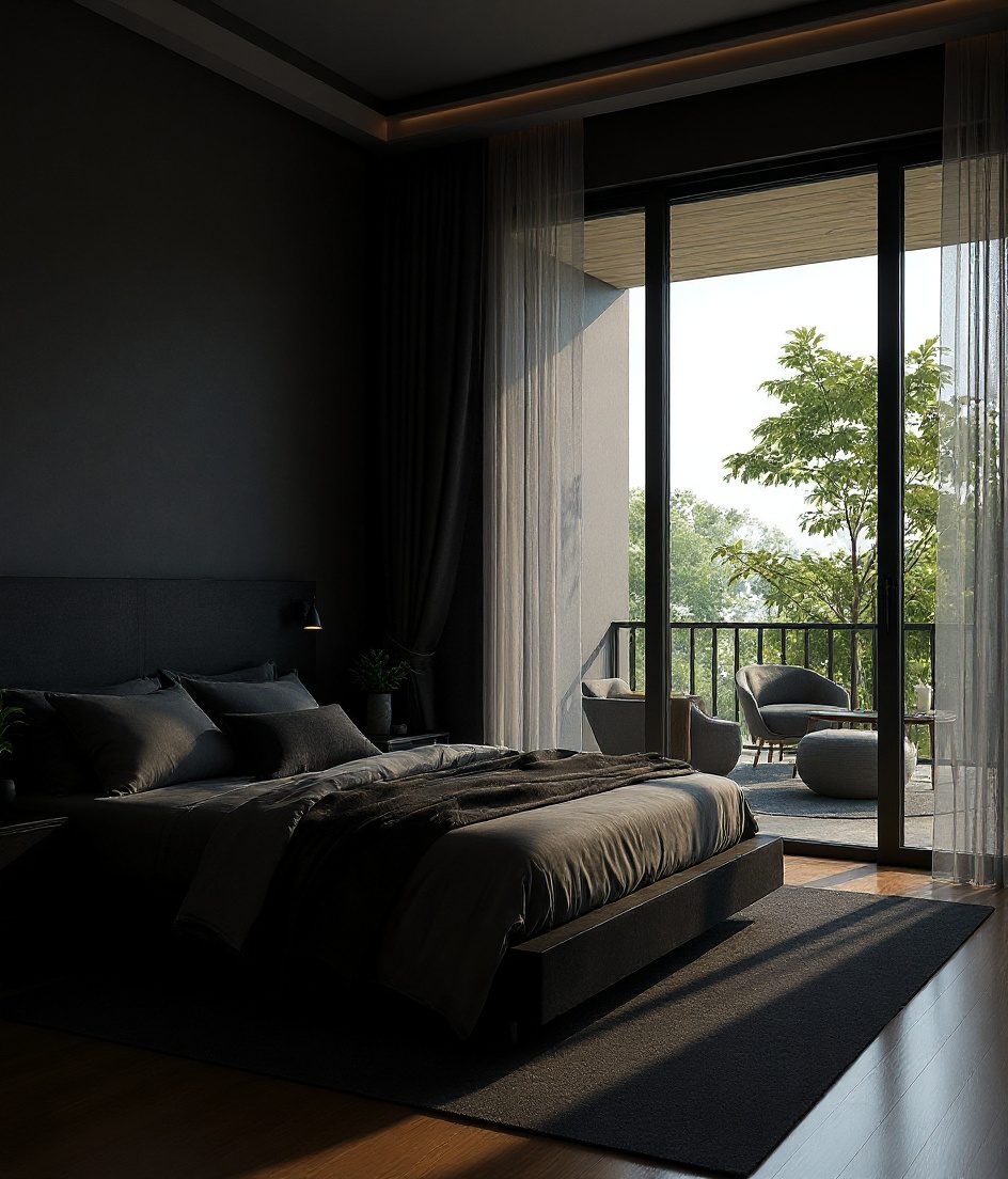 Bedroom Opening To A Balcony — Charcoal Minimal