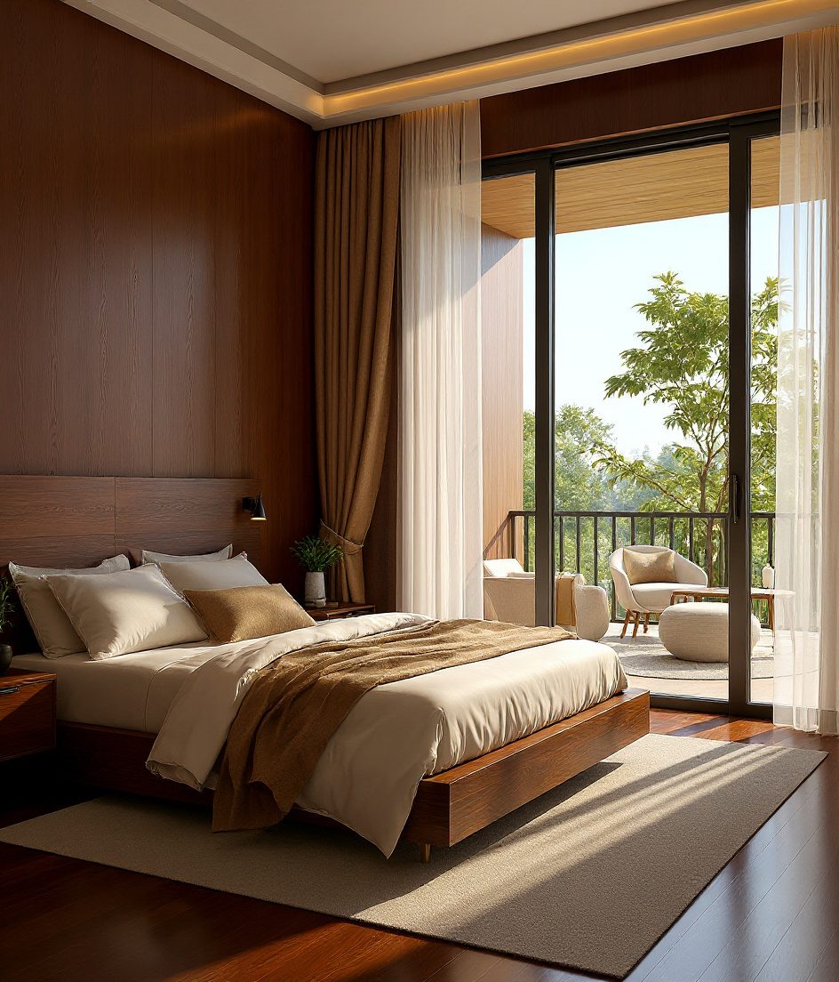 Bedroom Opening To A Balcony — Walnut Classic