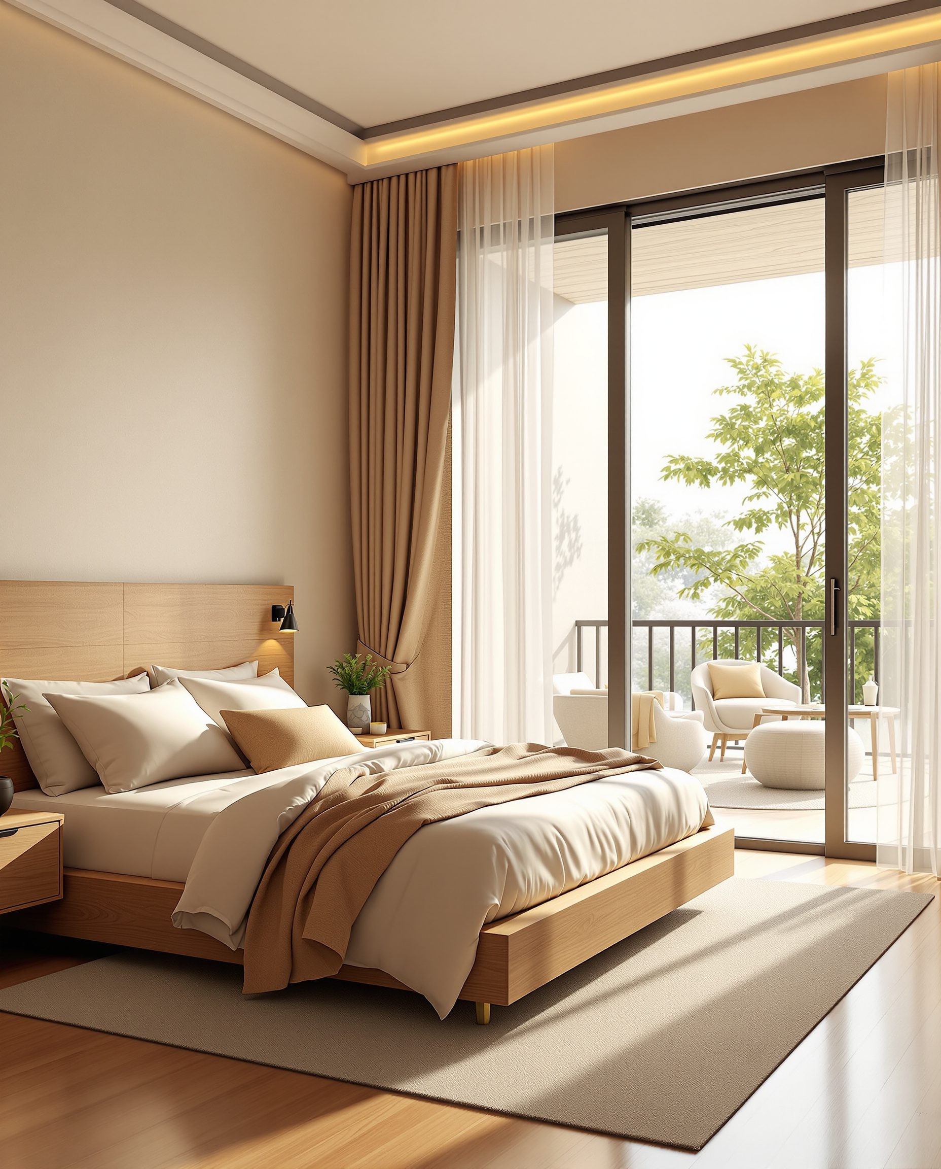 Bedroom Opening To A Balcony — Warm Oak