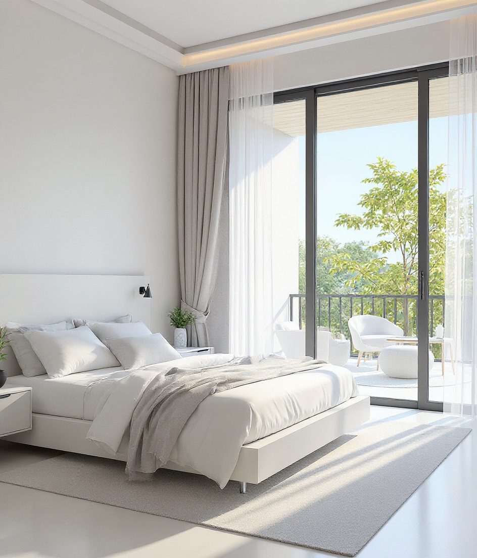 Bedroom Opening To A Balcony — White Modern