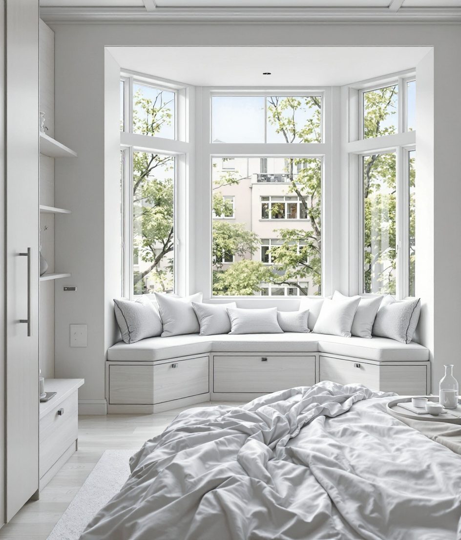 Bedroom With A Bay-Window Seat — White Modern