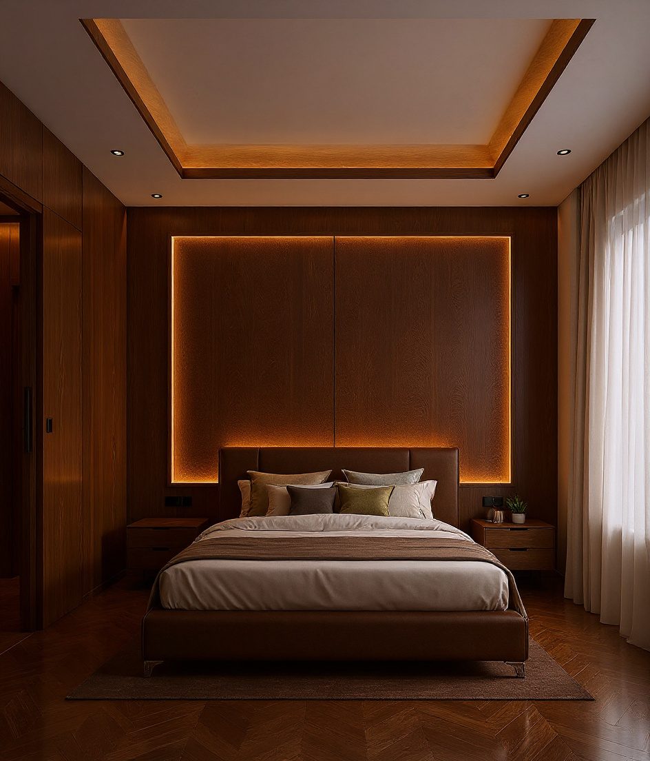 Bedroom With A False Ceiling — Walnut Classic