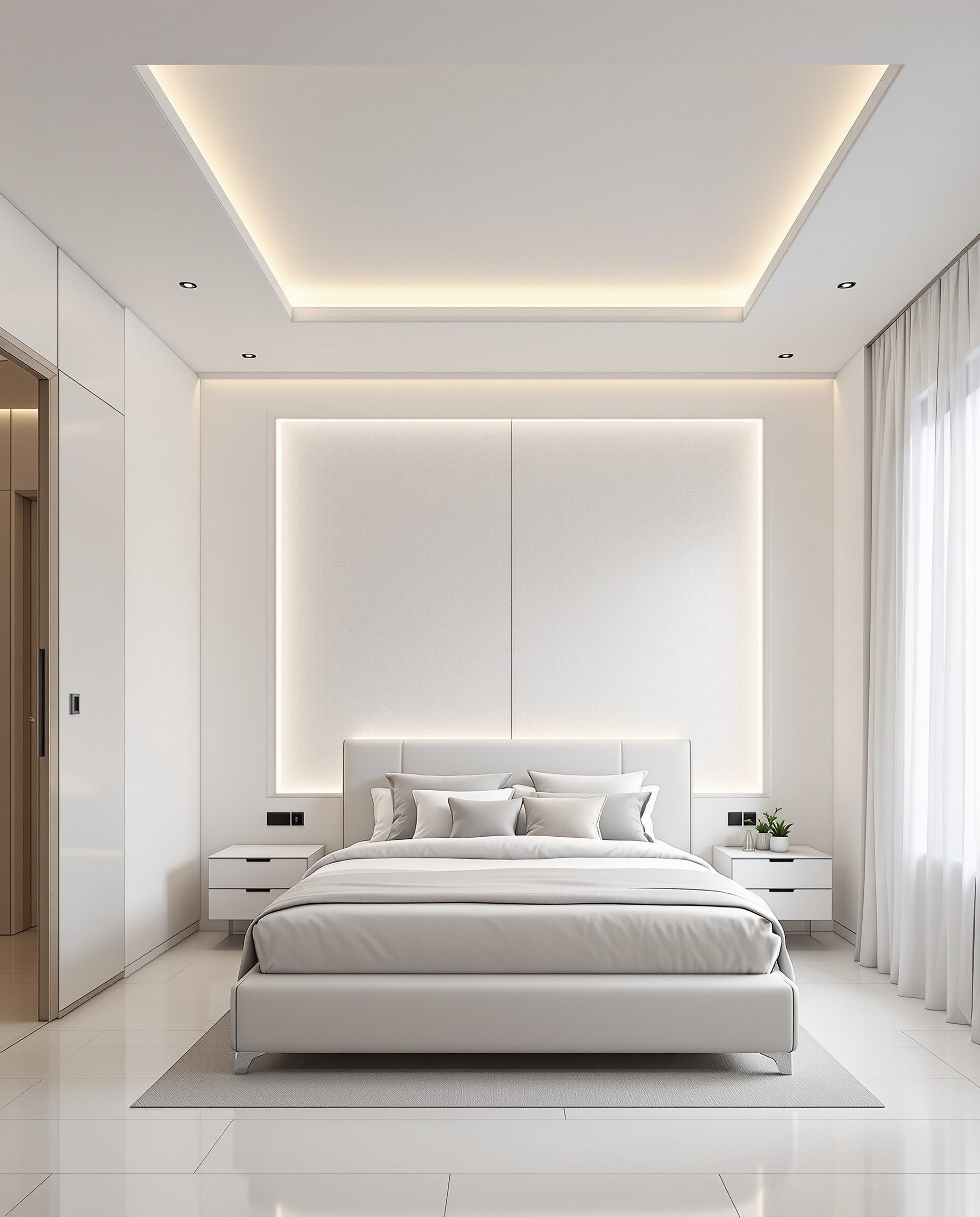Bedroom With A False Ceiling — White Modern