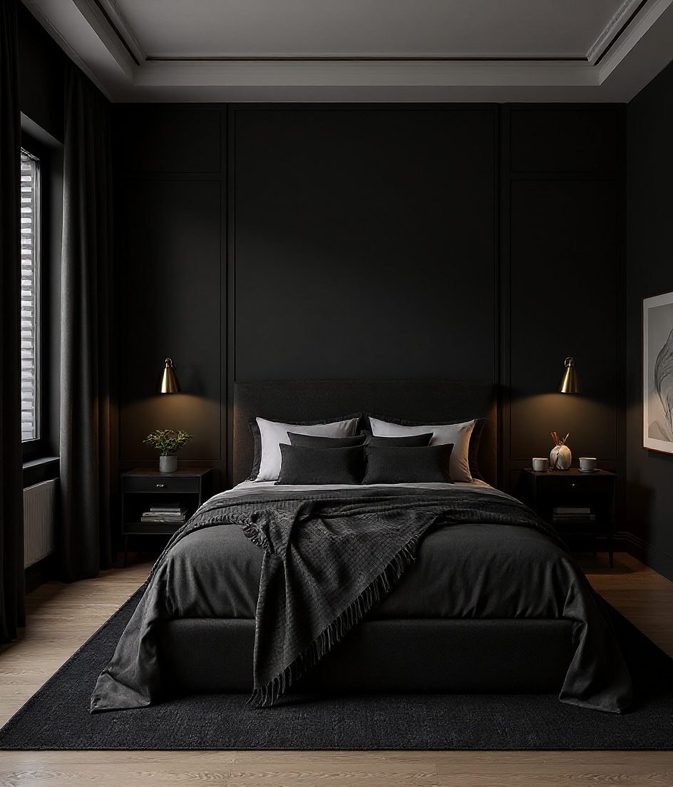 Bedroom With A Reading Nook — Charcoal Minimal