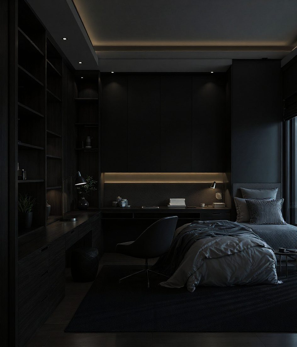 Bedroom With Integrated Study — Charcoal Minimal