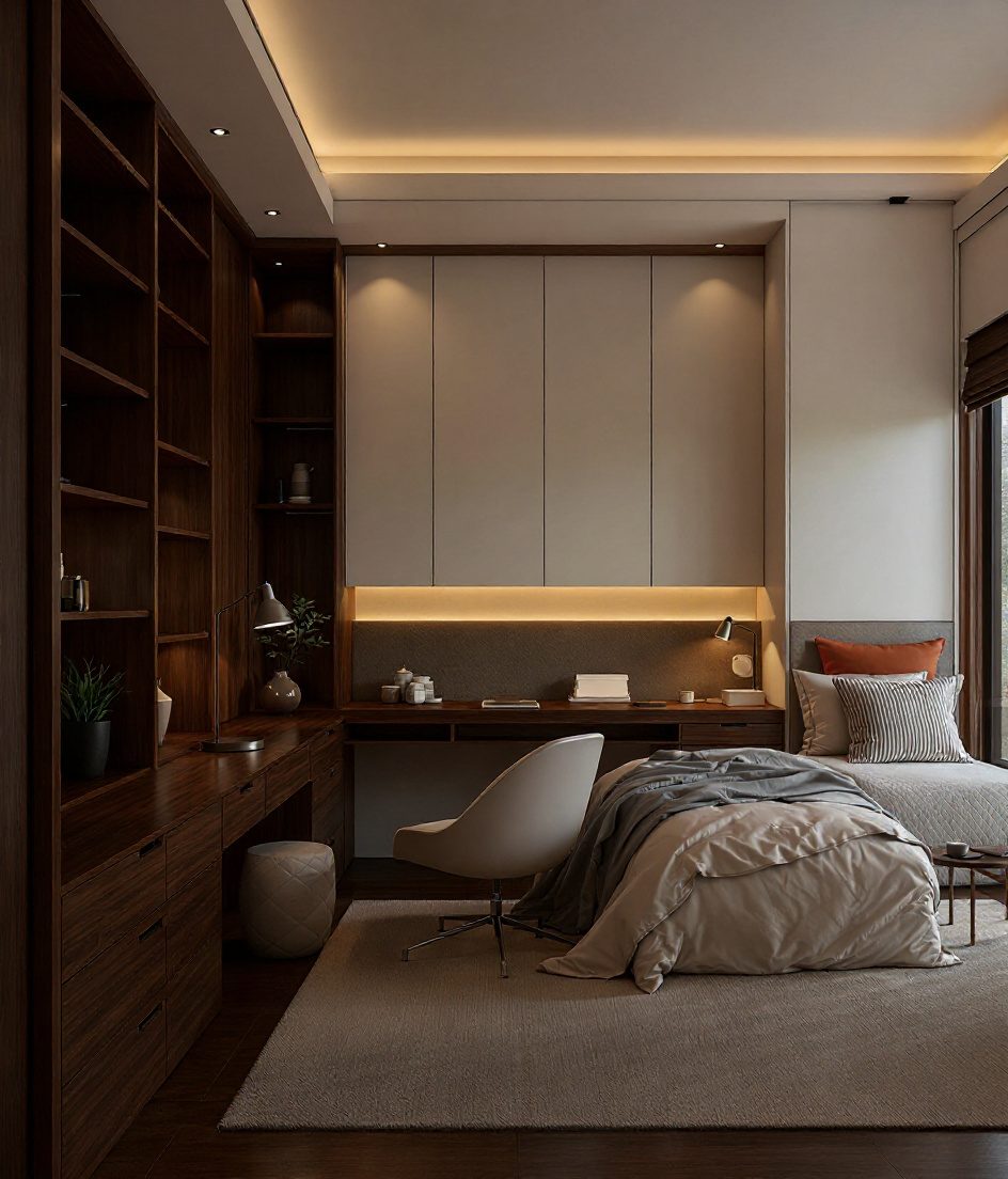 Bedroom With Integrated Study — Walnut Classic