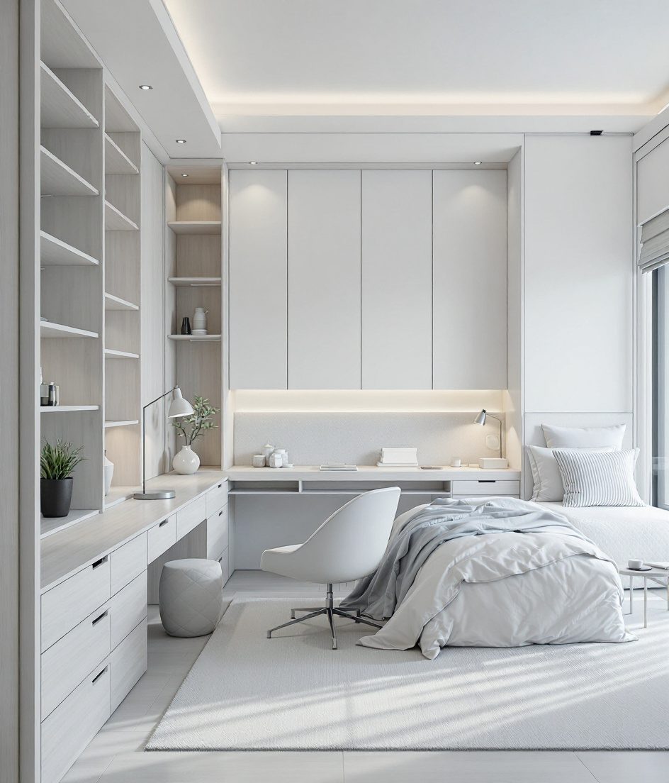 Bedroom With Integrated Study — White Modern