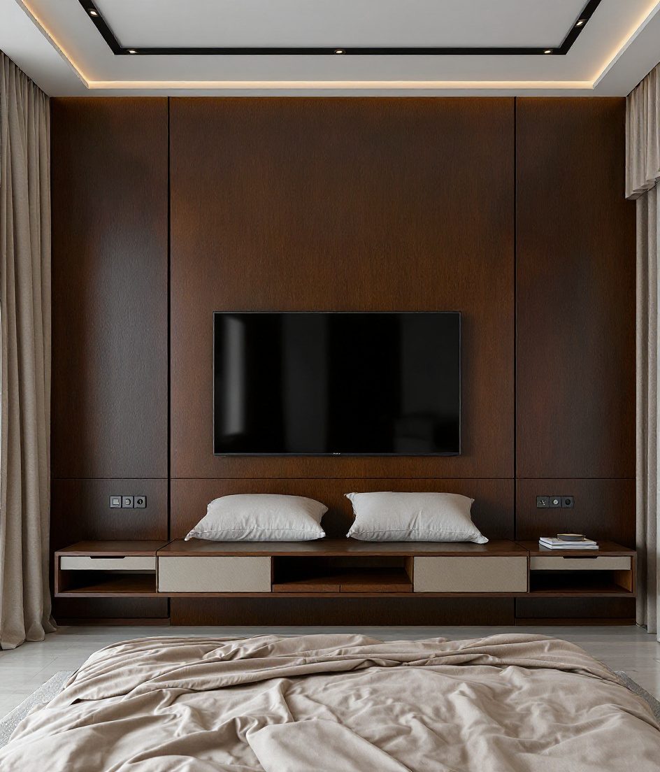 Bedroom With TV Unit — Walnut Classic