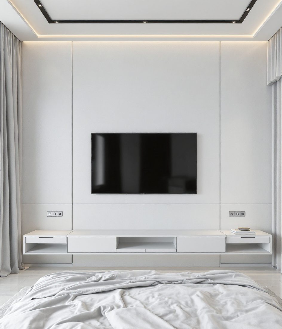 Bedroom With TV Unit — White Modern