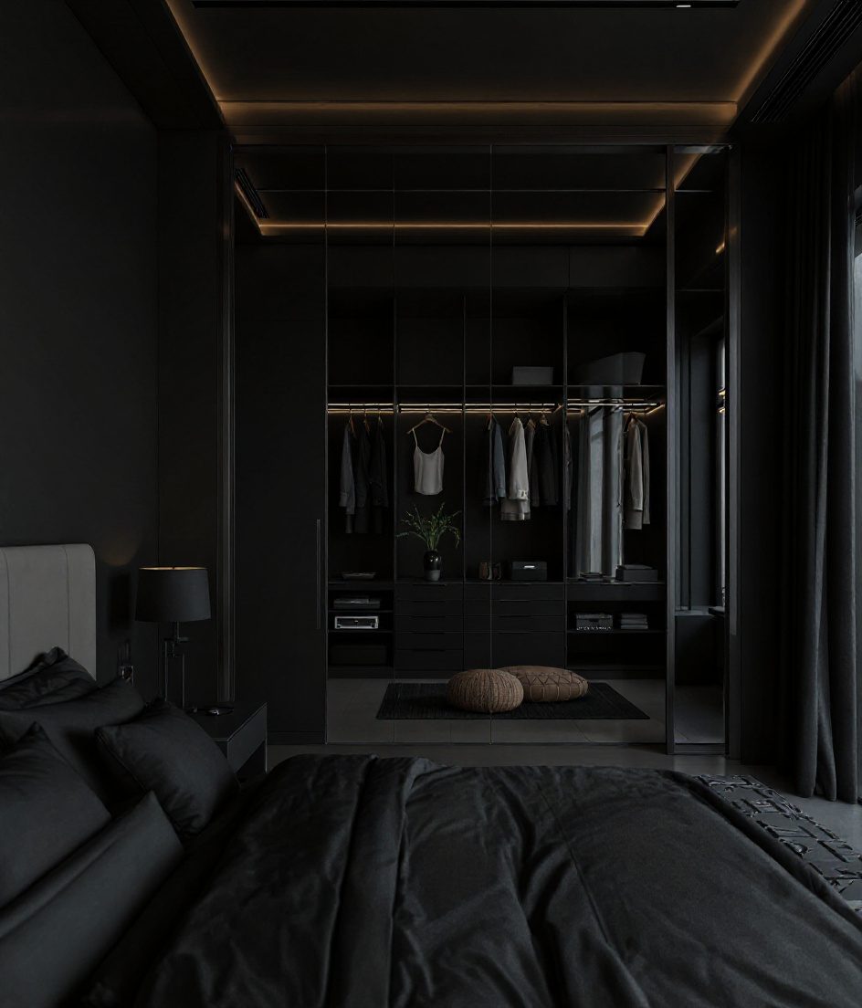 Bedroom With Walk-In Wardrobe — Charcoal Minimal