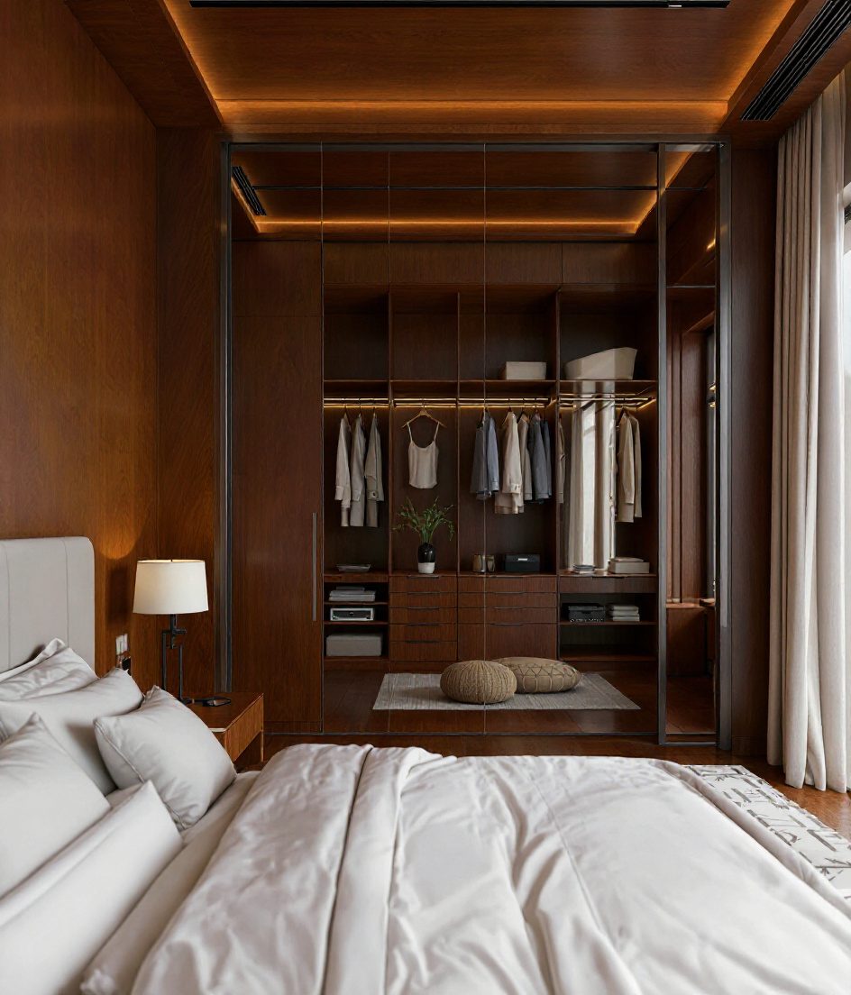 Bedroom With Walk-In Wardrobe — Walnut Classic
