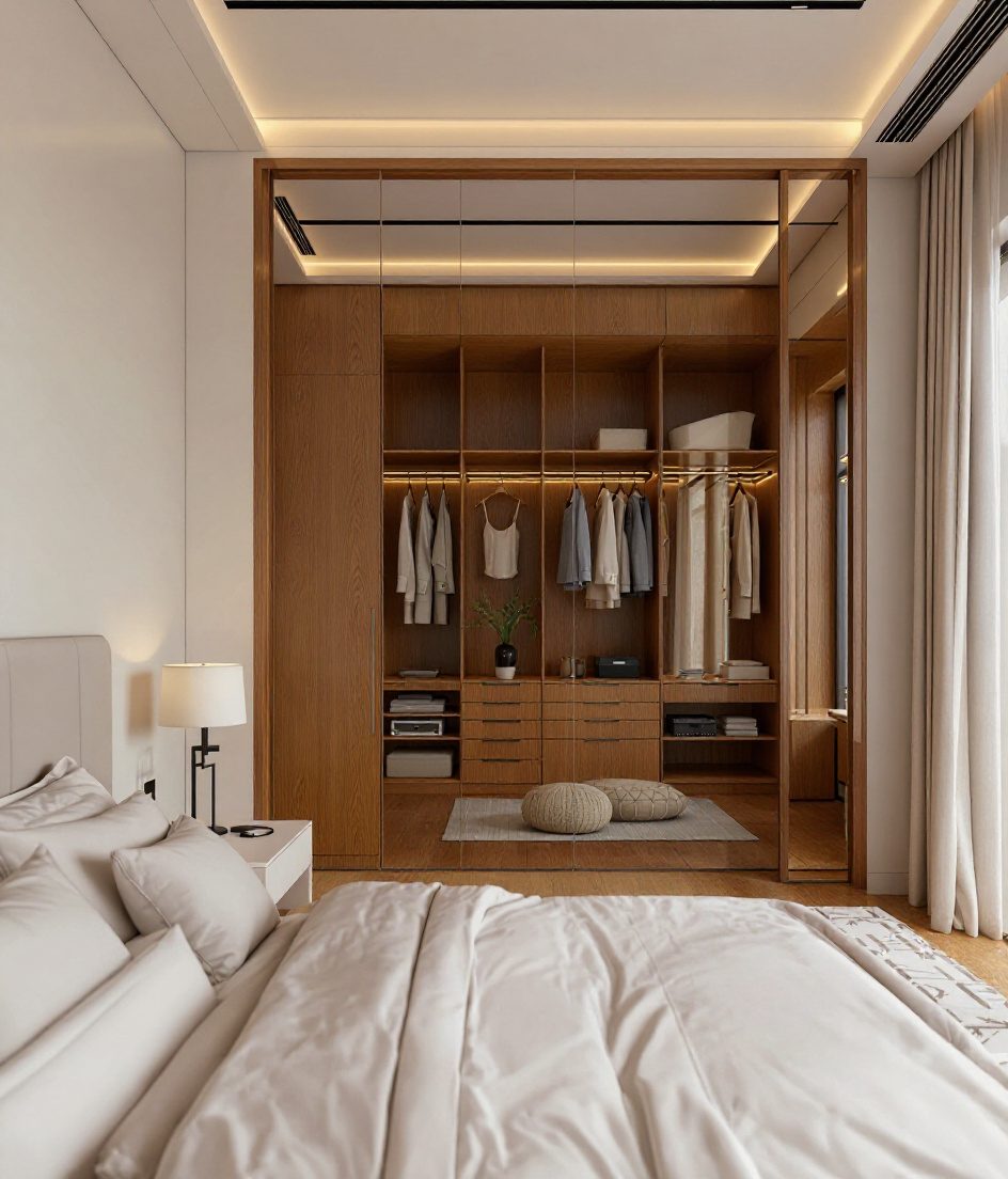 Bedroom With Walk-In Wardrobe — Warm Oak
