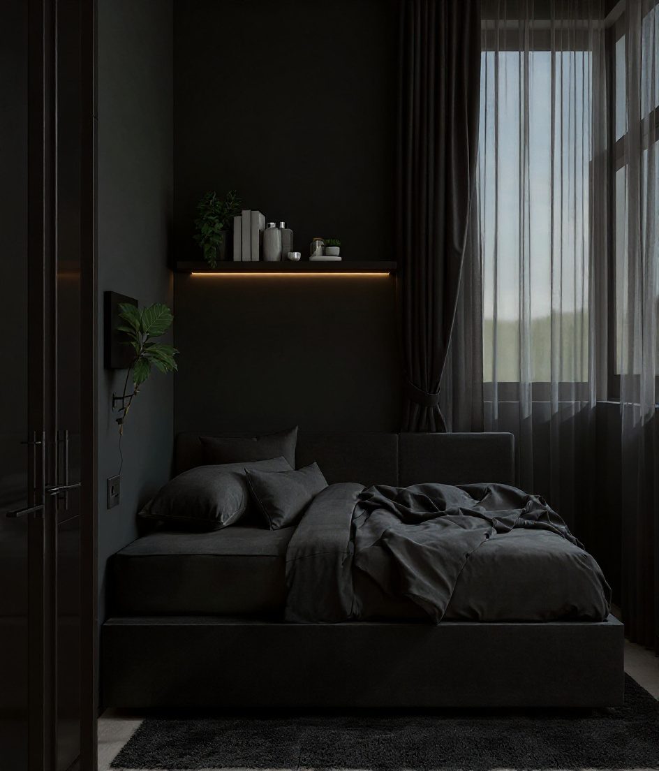 Compact Bedroom For A Small Flat — Charcoal Minimal