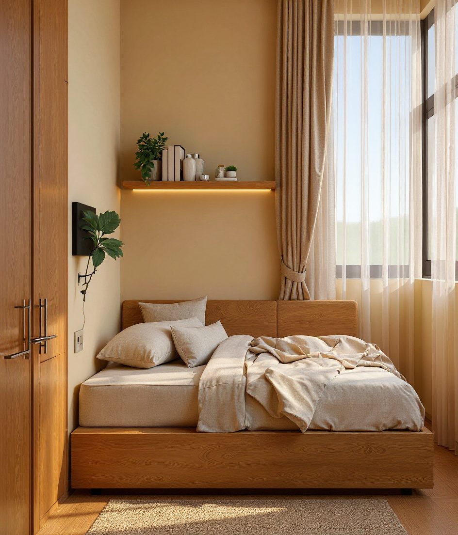 Compact Bedroom For A Small Flat — Warm Oak