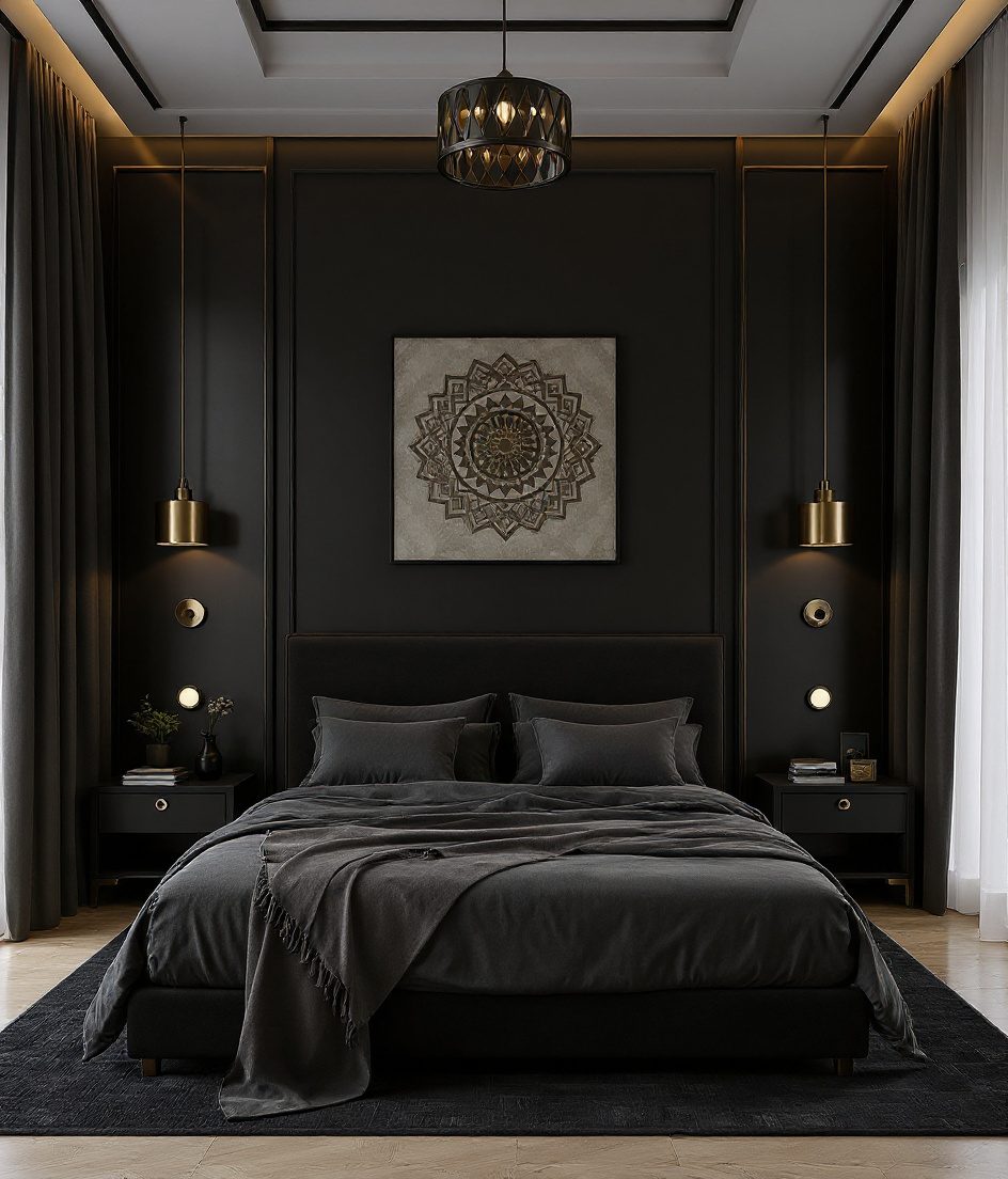 Contemporary Indian Bedroom — Charcoal Minimal