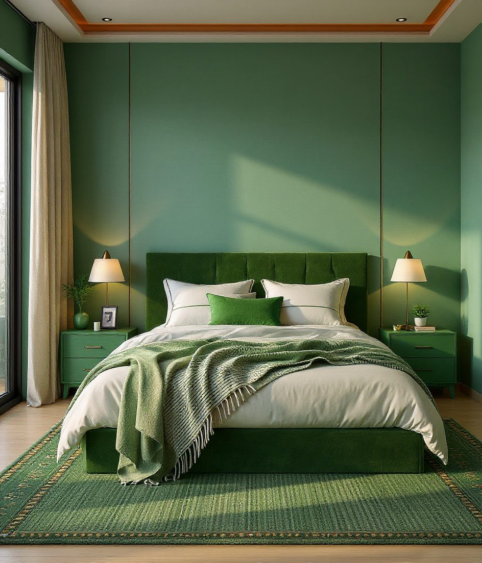 Cosy Warm-Toned Bedroom — Sage & Brass