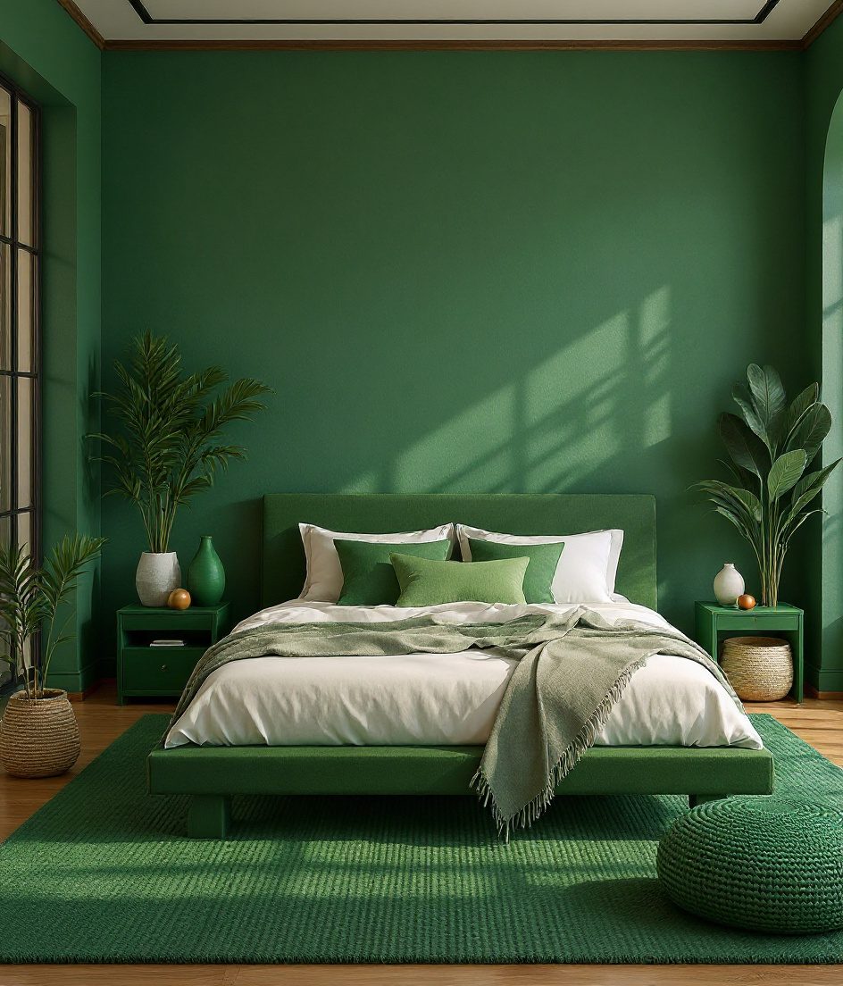Earthy Natural-Materials Bedroom — Sage & Brass