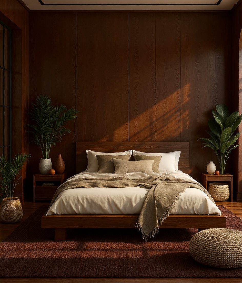 Earthy Natural-Materials Bedroom — Walnut Classic