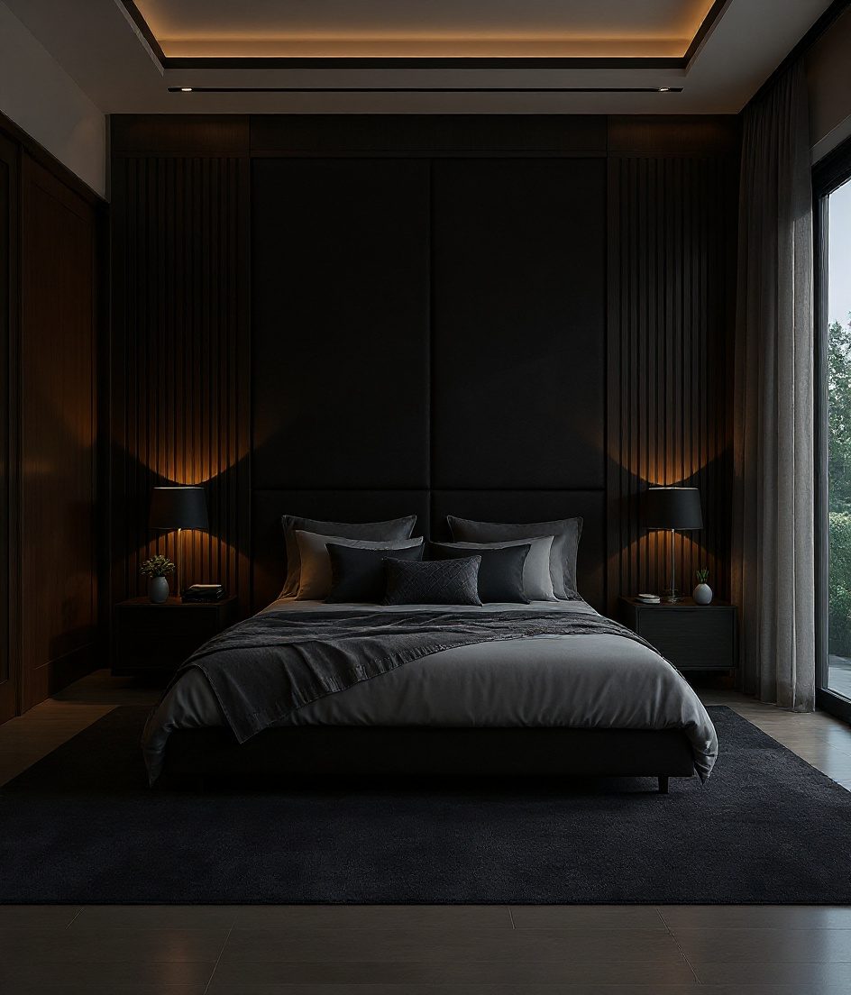 Spacious Master Bedroom Design — Charcoal Minimal
