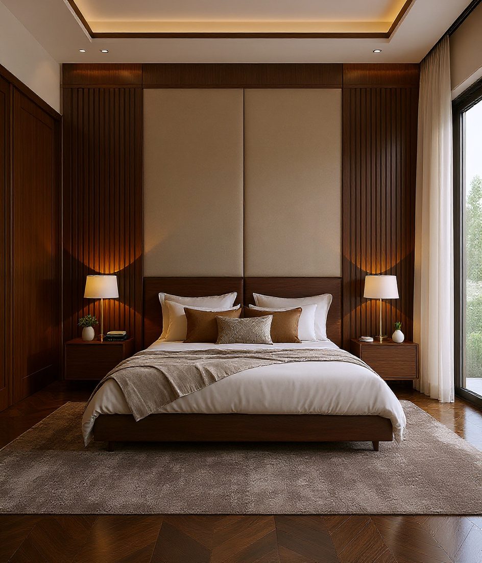 Spacious Master Bedroom Design — Walnut Classic