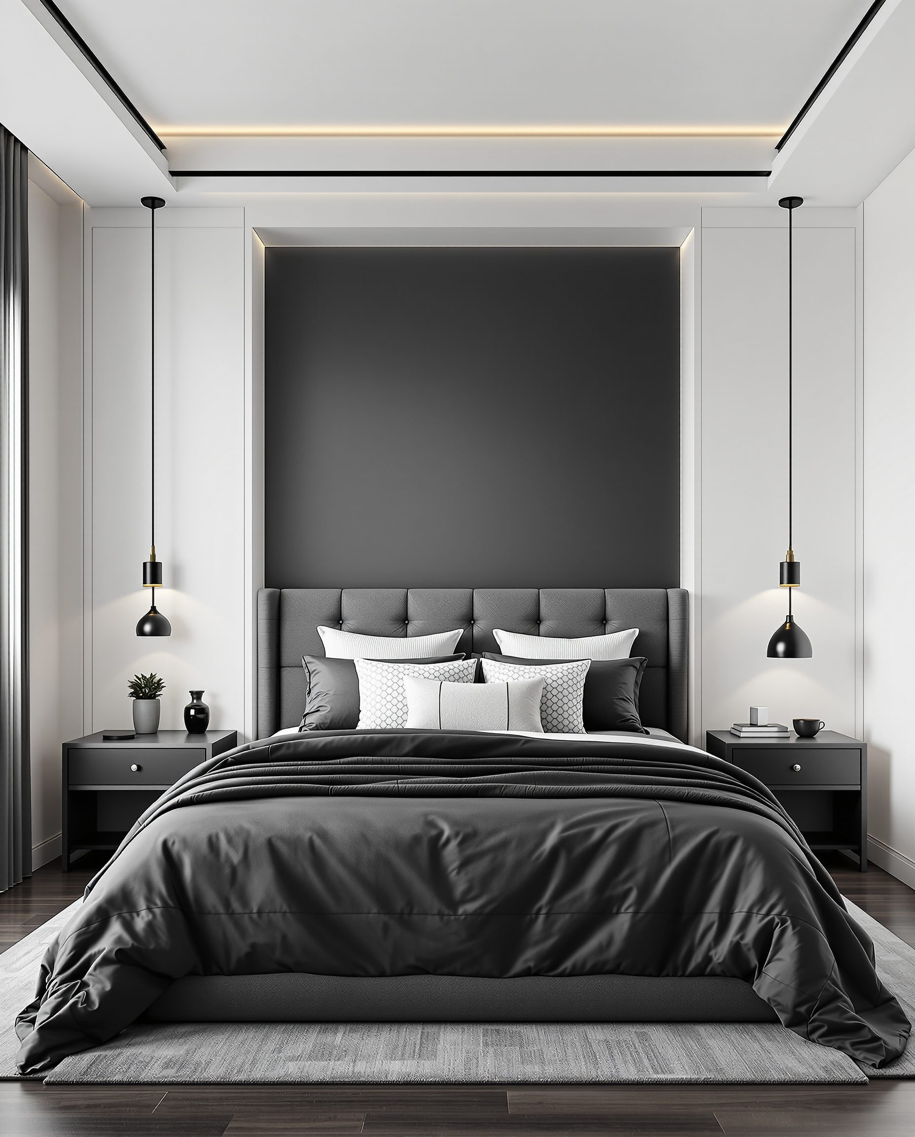 Monochrome Grey-And-White Bedroom — Charcoal Minimal