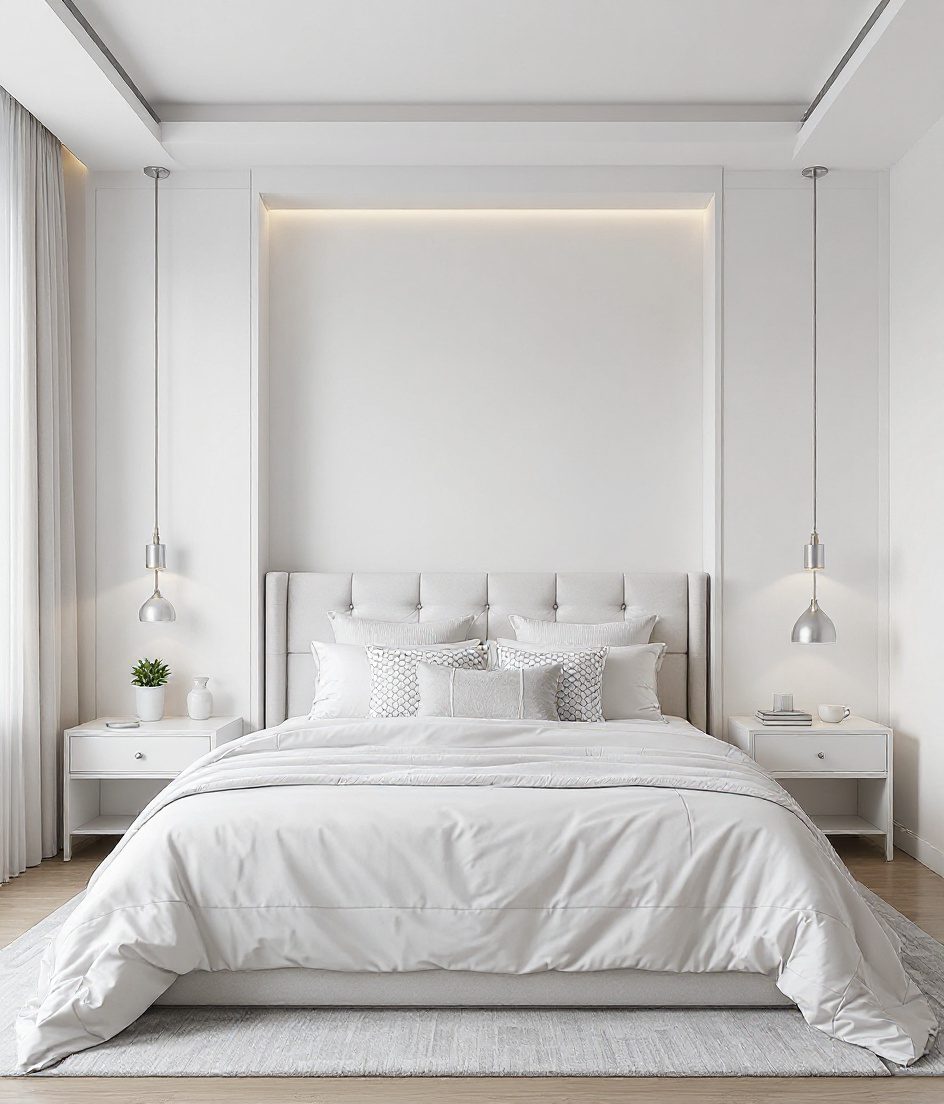 Monochrome Grey-And-White Bedroom — White Modern