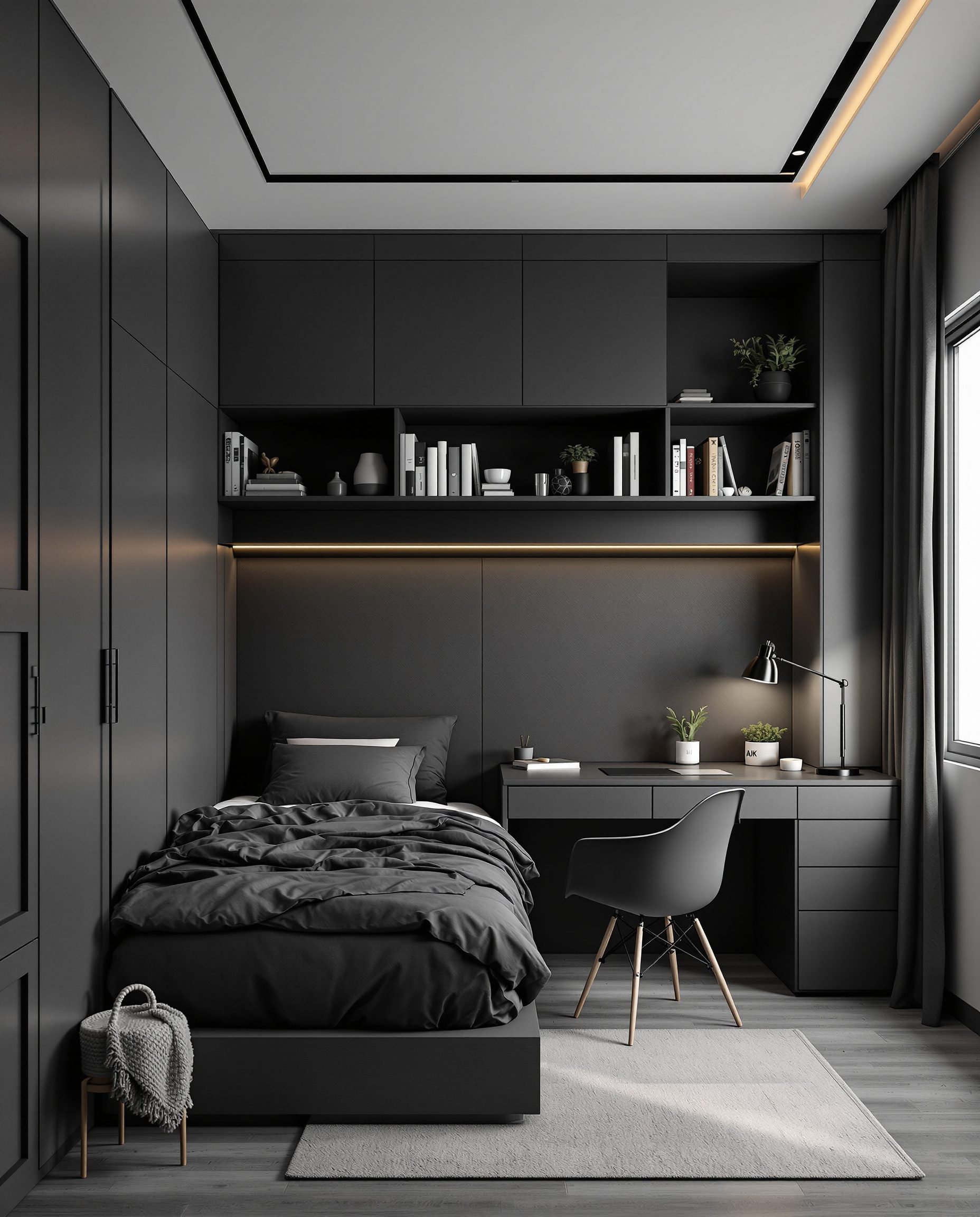 Teen Bedroom With Study Desk — Charcoal Minimal