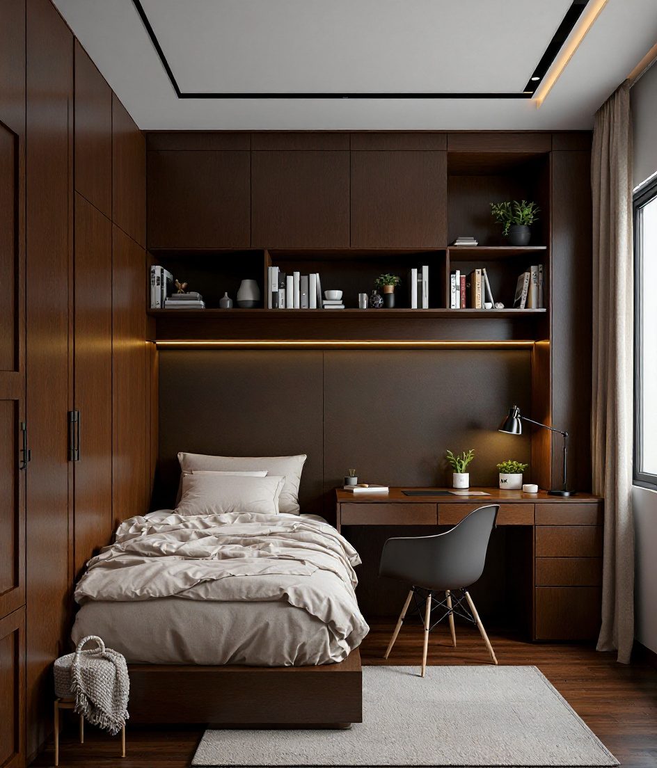 Teen Bedroom With Study Desk — Walnut Classic