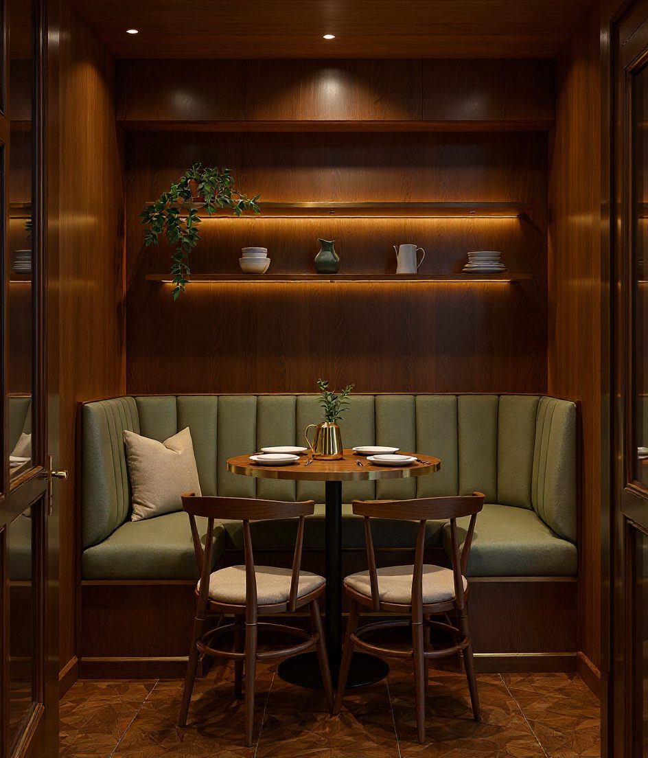 Compact Banquette Bench Dining — Walnut Classic