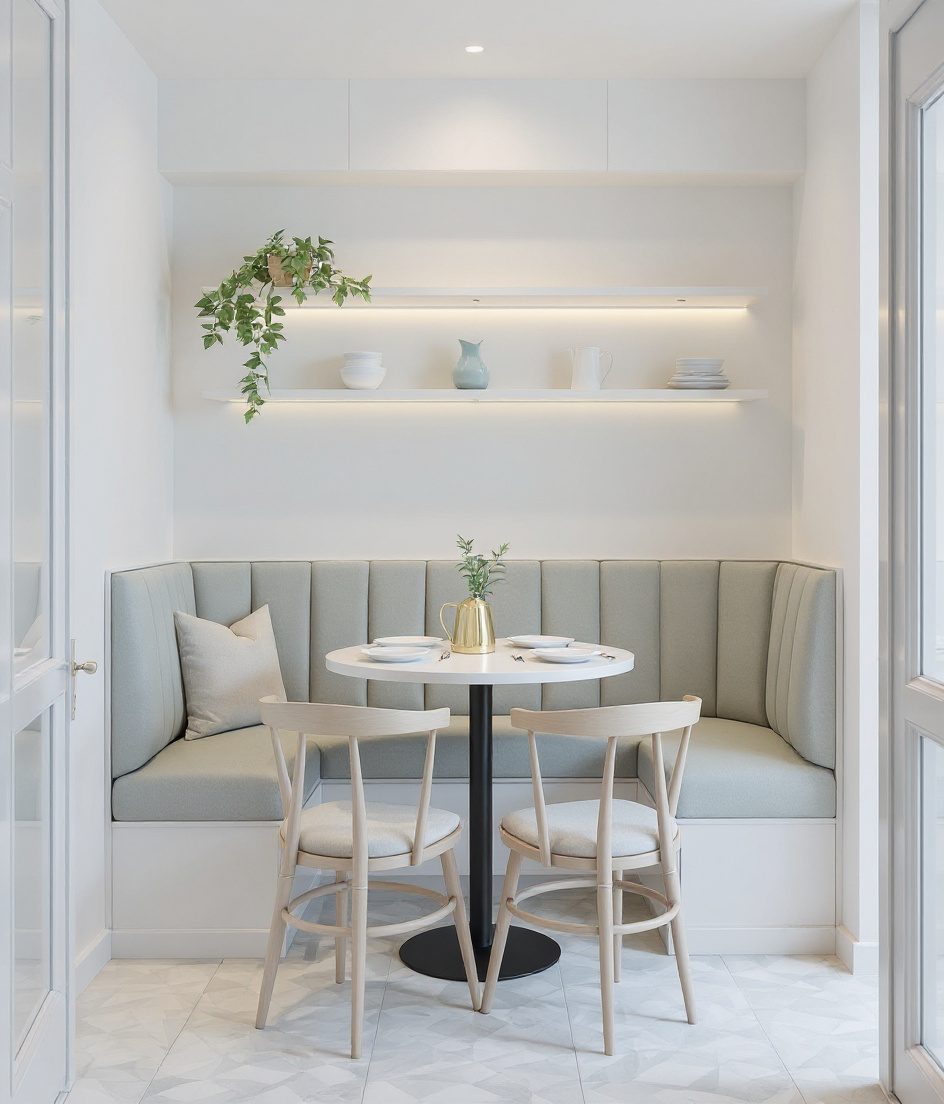 Compact Banquette Bench Dining — White Modern