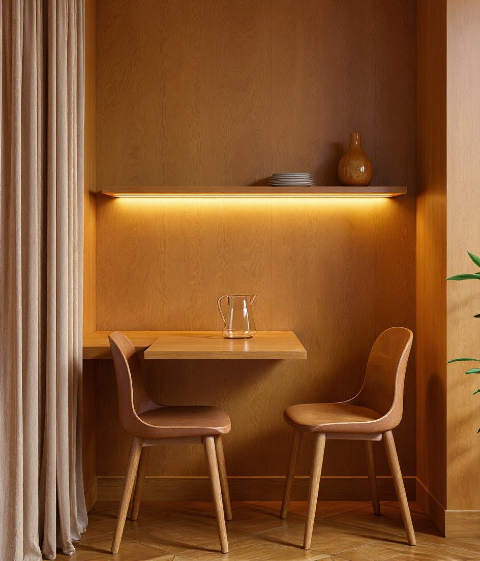 Compact Foldable Wall Dining — Warm Oak