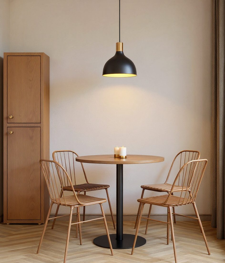 Compact Round Table Dining — Warm Oak