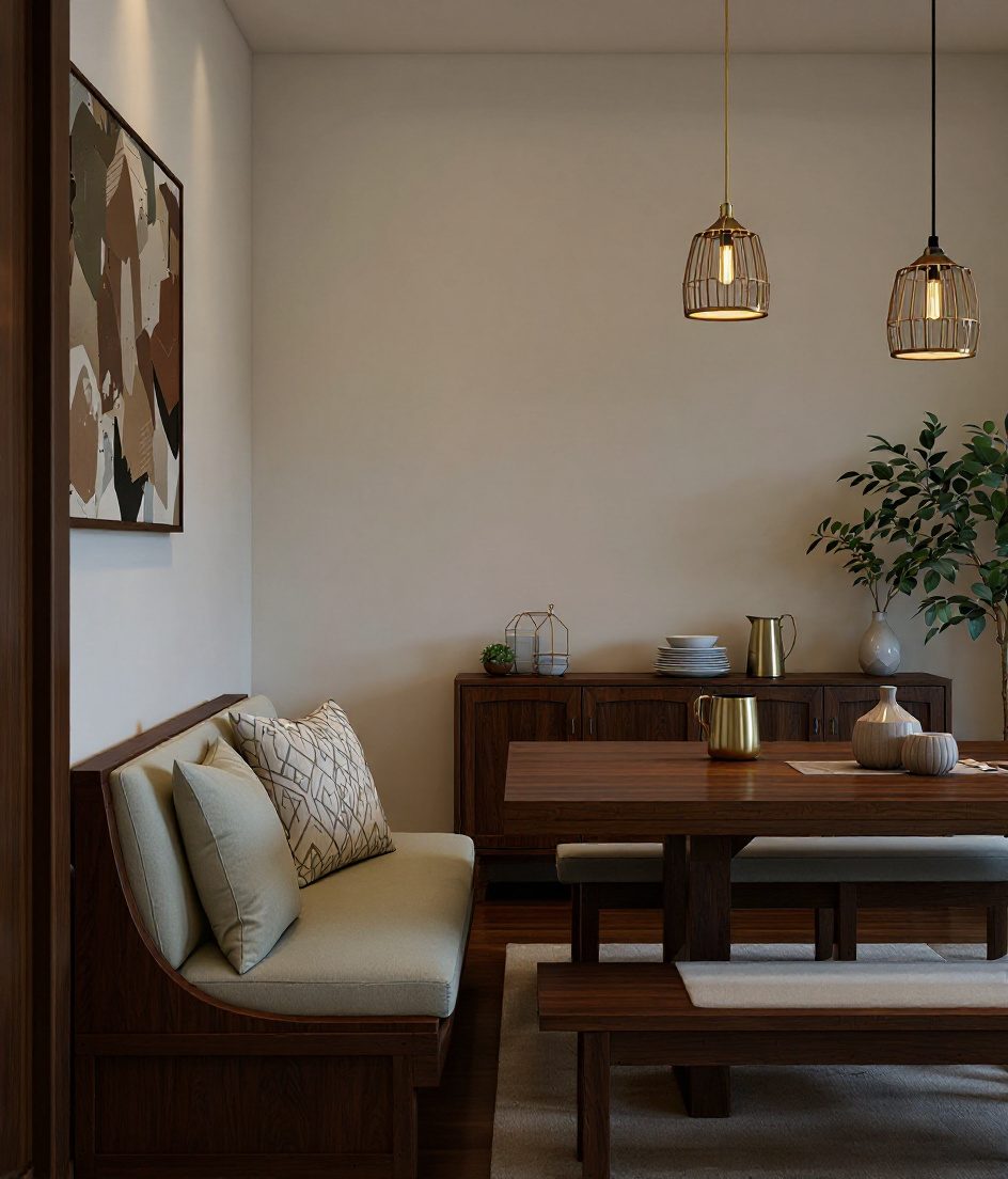 Family Bench-Seating Kids Dining — Walnut Classic