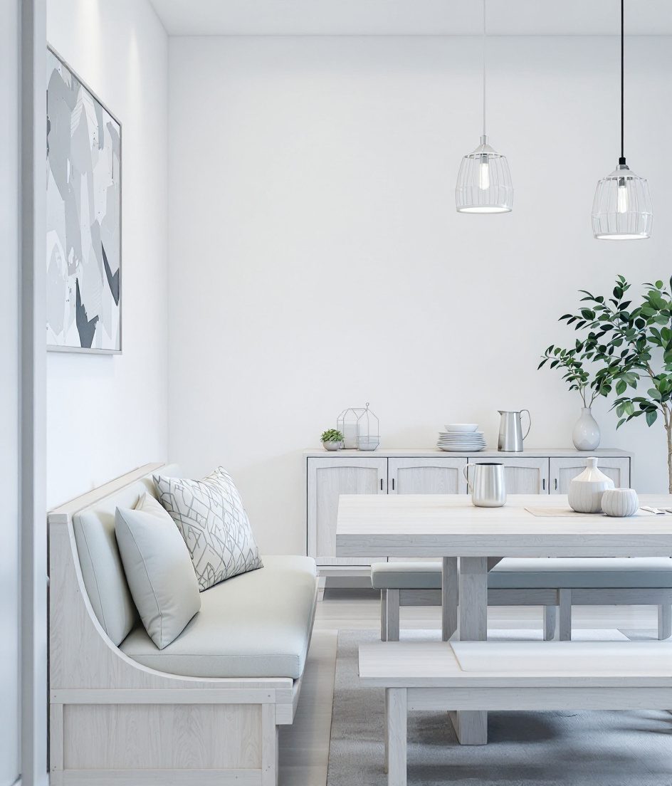 Family Bench-Seating Kids Dining — White Modern