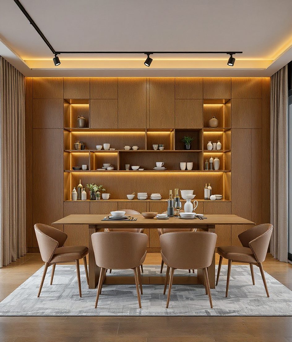 Family Display-Led Dining — Warm Oak