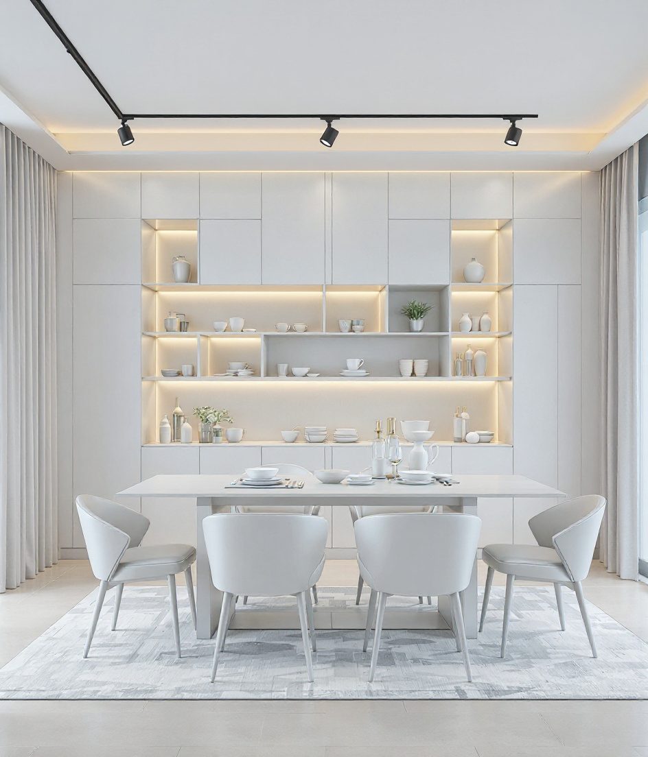 Family Display-Led Dining — White Modern