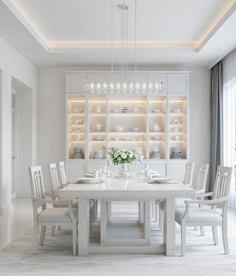 Family Joint Eight-Seater Dining — White Modern