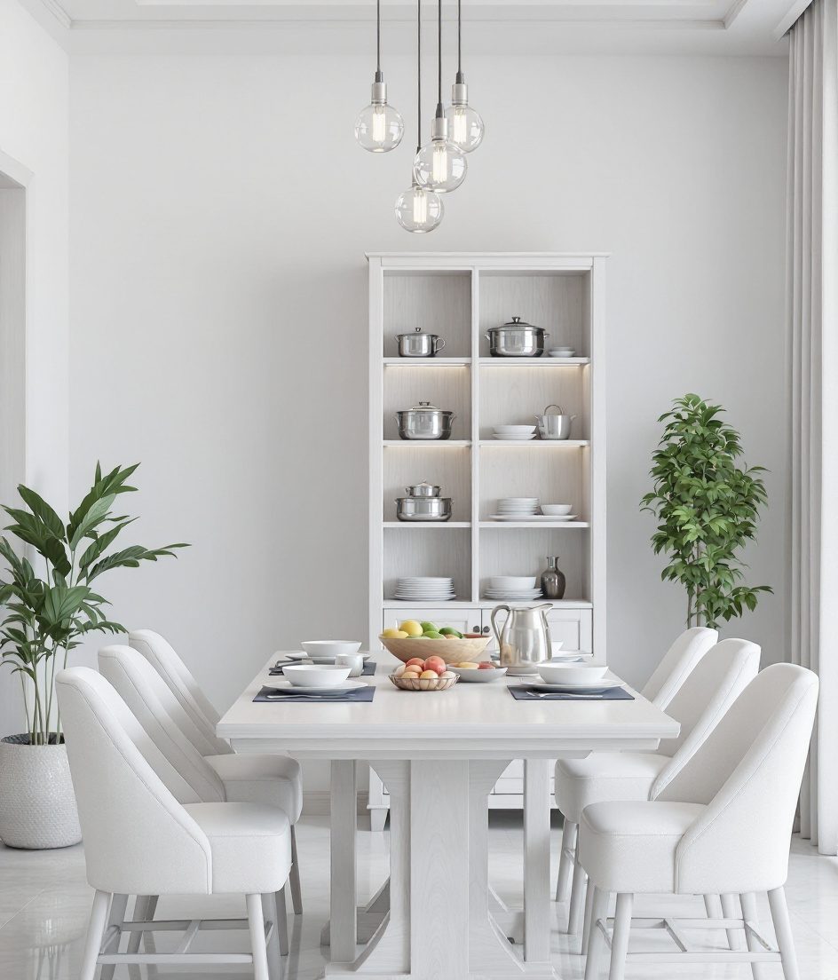 Family Six-Seater Everyday Dining — White Modern