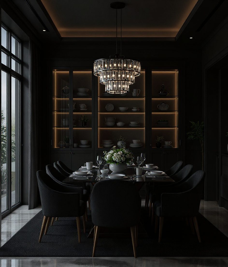 Formal Bright Glass Dining — Charcoal Minimal