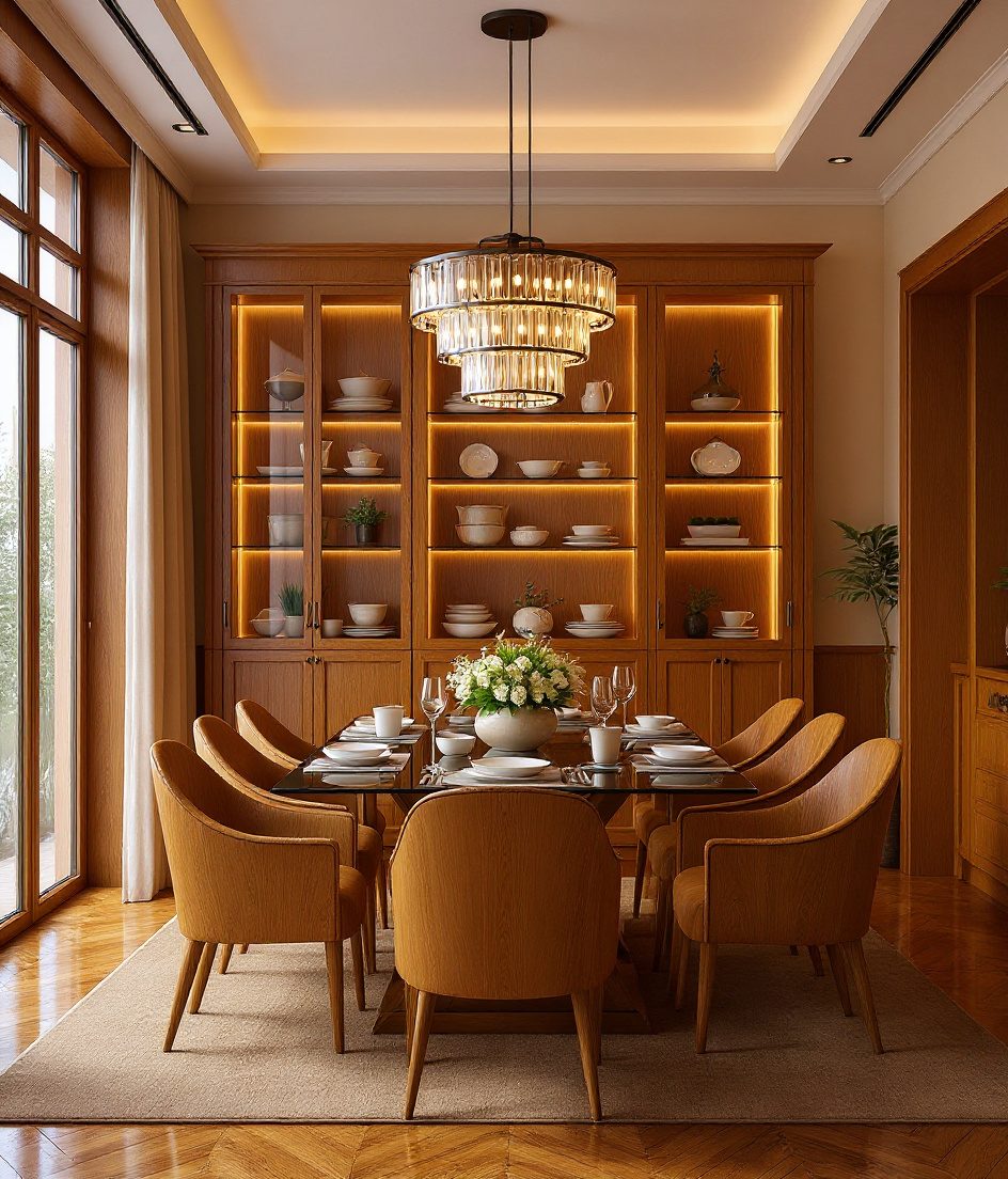 Formal Bright Glass Dining — Warm Oak