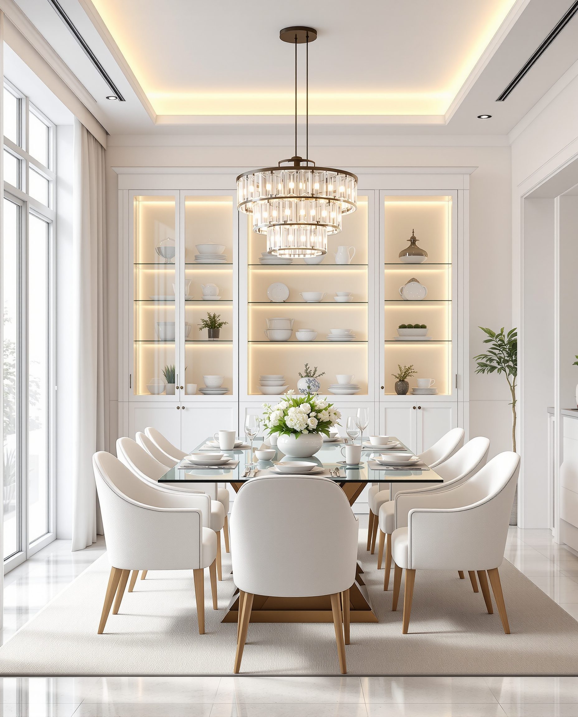 Formal Bright Glass Dining — White Modern