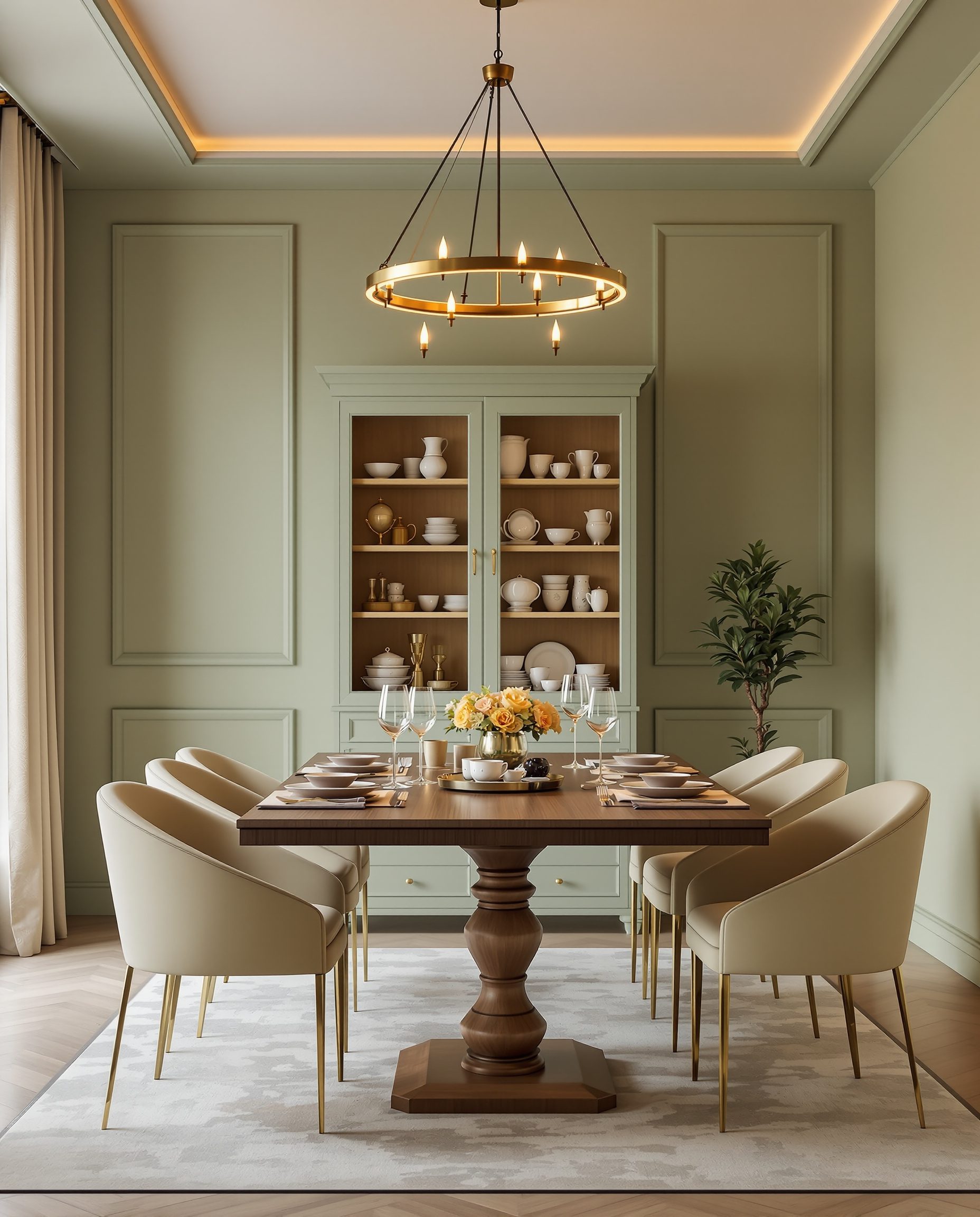 Formal Sage Brass-Accent Dining — Sage & Brass