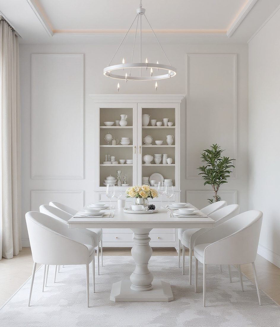 Formal Sage Brass-Accent Dining — White Modern