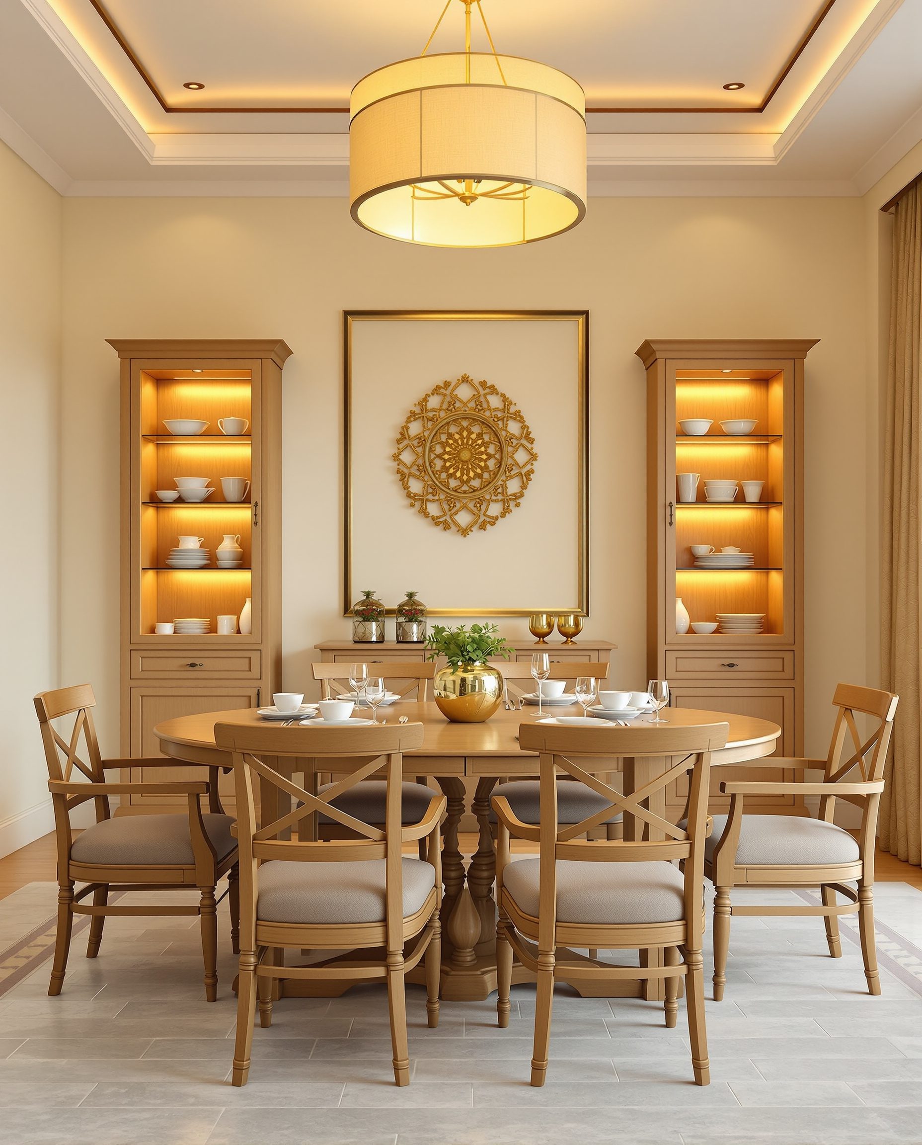 Formal Symmetrical Dining — Warm Oak